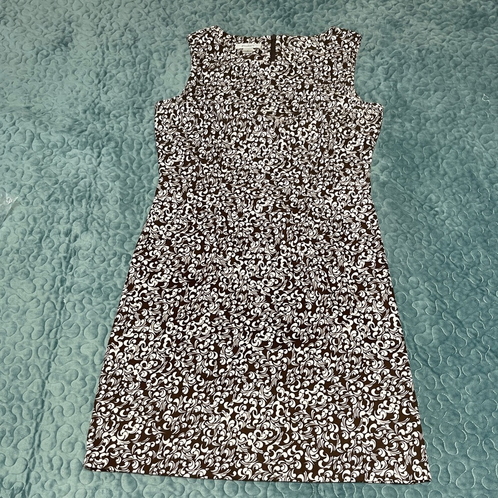 Dressbarn Dress Size 6 Sheath Sleeveless Brown/White Polyester/Spandex